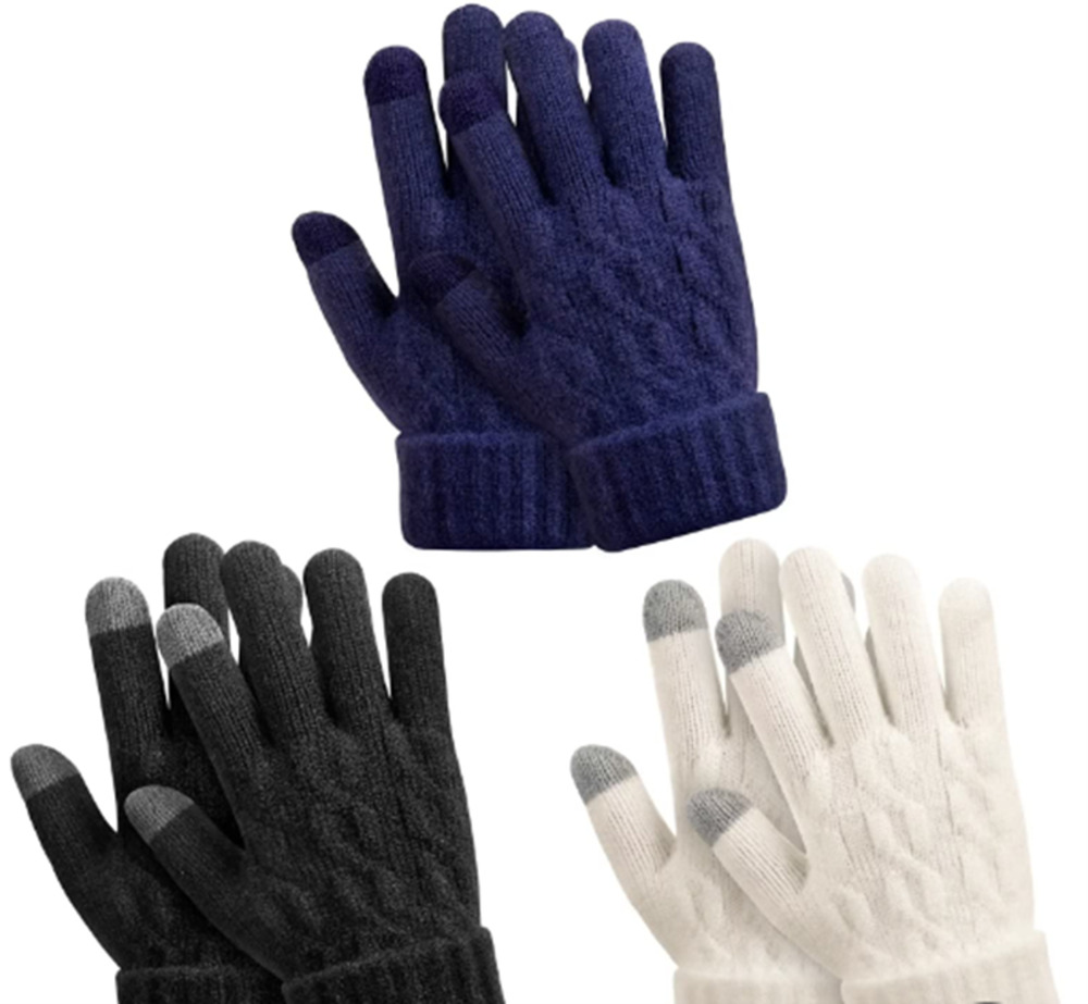 PHODIL Kids Winter Gloves 3 Pair Touchscreen Black Navy White Ages 3-8